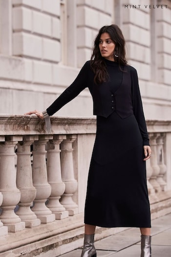 Mint Velvet Black Waistcoat Midi Dress (N99738) | £119