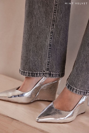 Mint Velvet Silver Silver Pointed Wedge Heels (N99749) | £139
