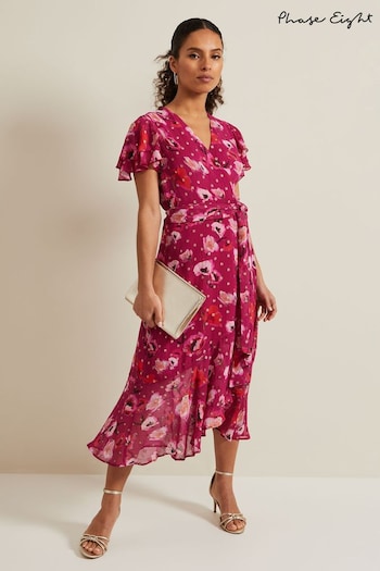 Phase Eight Petite Nadine Ruffle Print Pink Dress (N99784) | £149