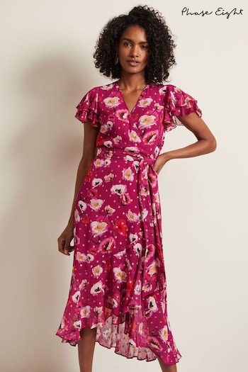 Phase Eight Pink Nadine Ruffle Print Dress (N99786) | £149