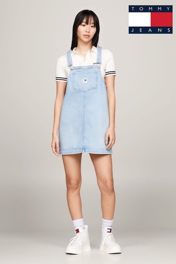 Tommy embroidered-logo Jeans Blue Denim Pinafore Dress (N99840) | £95