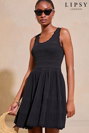 Lipsy Black Knitted Stitch Detail Fit and Flare Mini Dress (N99918) | £54