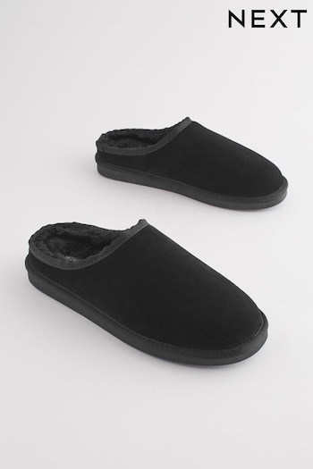 Black Suede Cosy Lined Mule Slippers (NH3708) | £30