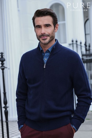 Pure Collection Wool Blend Zip Through Jumper with Cashmere (NTJ651) | £135