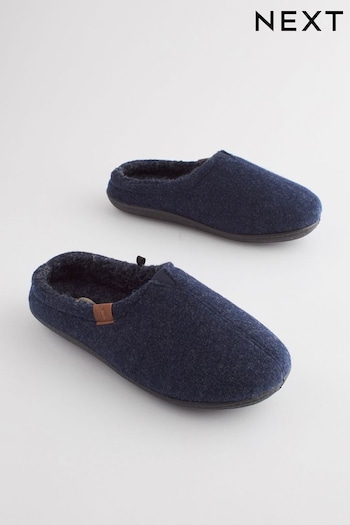 Navy Blue Felt Mule Slippers (NU5009) | £20
