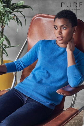 Pure Collection Blue Cashmere Crew Neck Sweater (NVJ526) | £140