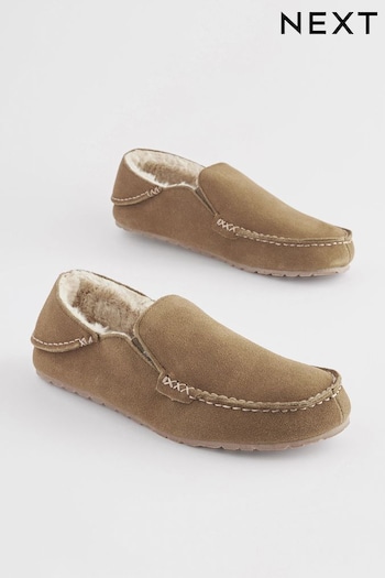 Stone Brown Kickdown Suede Moccasin Slippers (NX8687) | £35