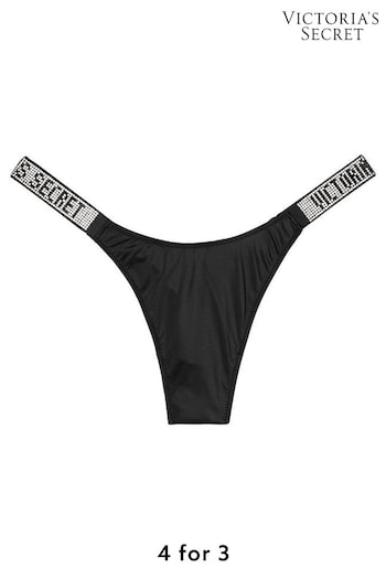 Victoria's Secret Black Smooth Thong Shine Strap Knickers (P20353) | £20