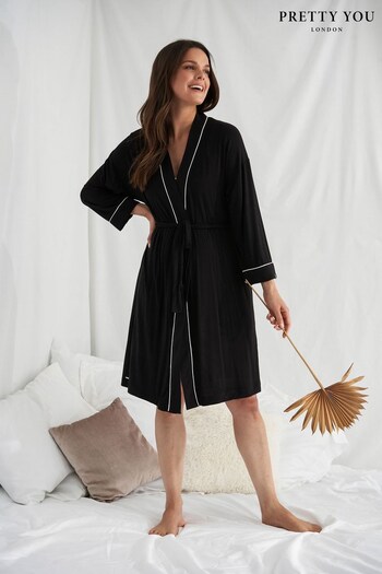 Pretty You London Black Bamboo Kimono Dressing Gown (P20705) | £60
