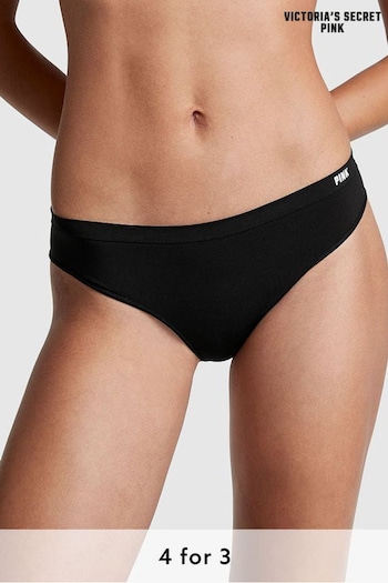 Victoria's Secret PINK Pure Black Thong Seamless Knickers (P21291) | £9