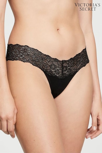 Victoria's Secret Black  Posey Lace Waist Thong Knickers (P22497) | £9
