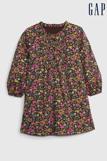 Gap Brown Floral Long Sleeve Round Neck Dress (P22511) | £30
