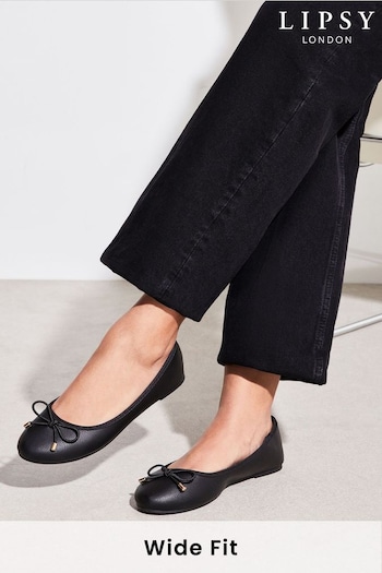 Lipsy Black Wide Fit Metal Bow Faux Leather Ballet Pump (P22761) | £19