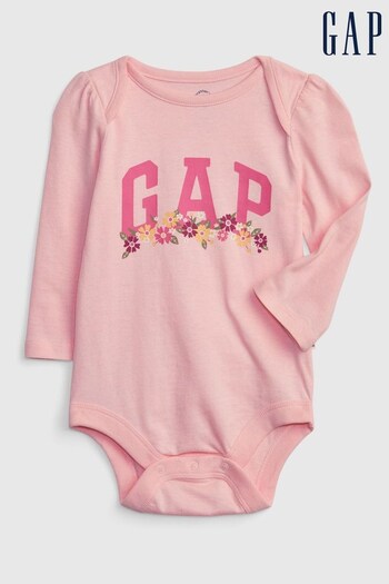 Gap Pink Logo Long Sleeve Baby Bodysuit (P24523) | £6