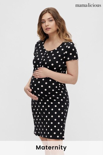 Mamalicious Black & White Polka Dot Maternity And Nursing Function Night Dress (P26427) | £22