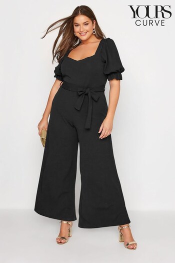Yours Curve Black London Sweetheart Puff Sleeve Jumpsuit (P27182) | £21