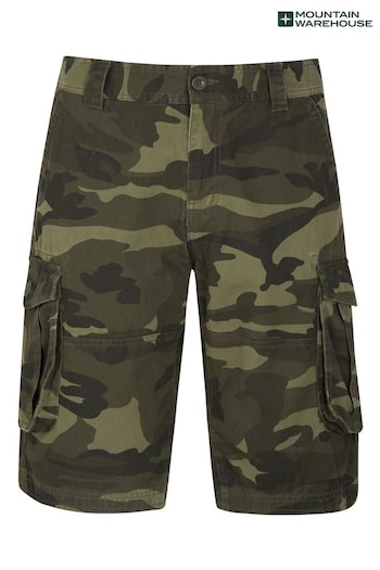 Mountain Warehouse Khaki Green Mens Camo 100% Cotton Lightweight Cargo Shorts (P27776) | £33