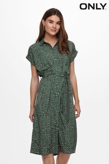 Only Green Midi Animal Shirt Dress (P28306) | £35