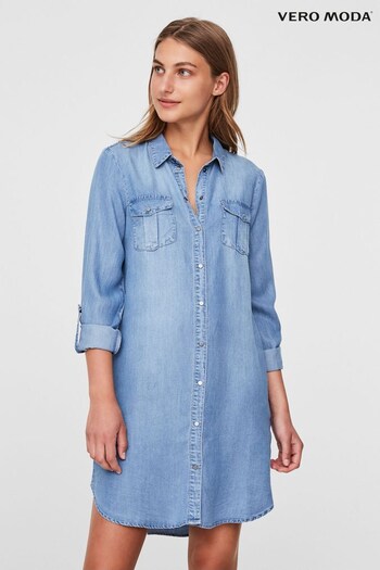 Vero Moda Light Blue Wash Lightweight Denim Shirt Dress (P28318) | £36