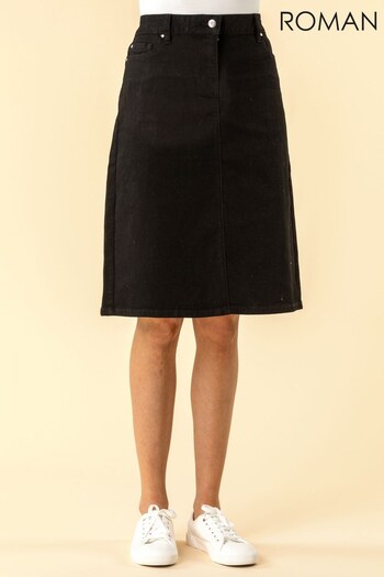 Roman Black A Line Knee Length Denim Skirt (P29504) | £28