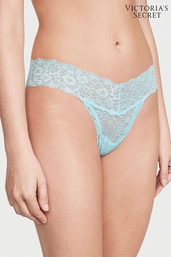 Victoria's Secret Blue Topaz Silver Core Lace Up Thong Lace Knickers (P29579) | £9