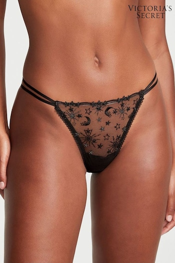 Victoria's Secret Black Constellation Embroidery Thong Lace Knickers (P29585) | £9