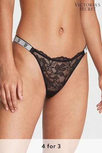 Victoria's Secret Black Lace Monogram Brazilian Shine Strap Knickers (P29745) | £20