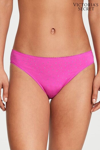 Victoria's Secret Fuchsia Frenzy Pink Scattered Stones Bikini Stretch Cotton Knickers (P29887) | £9