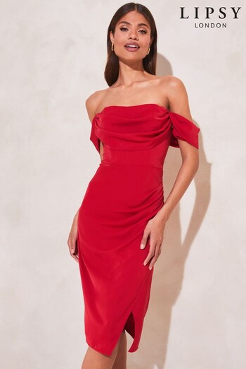 Lipsy Red Bardot Split Wrap Skirt Midi Dress (P31125) | £82