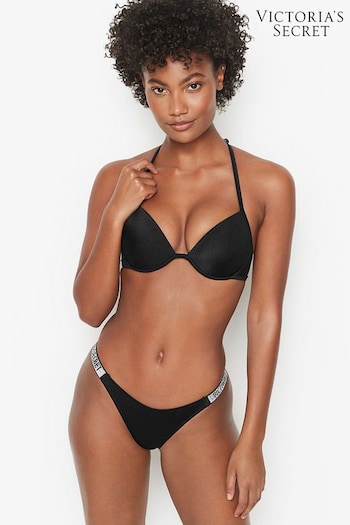 Victoria's Secret Black Brazilian Shine Strap Swim Bikini Bottom (P31430) | £28