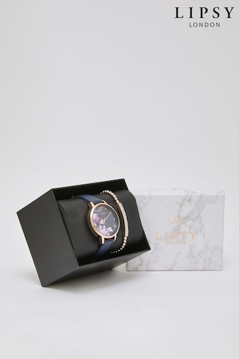 Lipsy Navy Gift Set Floral Watch (P31494) | £45