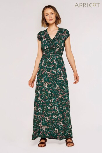 Apricot Green Multi Botanical Ditsy V-Neck Maxi Dress (P32246) | £35