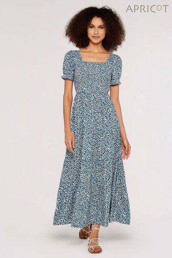Apricot Cream & Blue Vintage Ditsy Milkmaid Maxi Dress (P32251) | £36