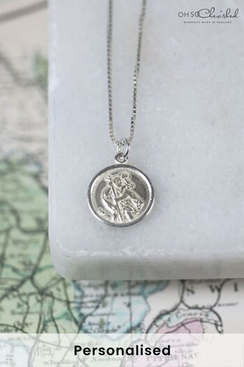 Personalised Sterling Silver St Christopher Necklace by Oh So Cherished (P32286) | £35