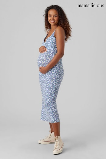 Mamalicious Blue Maternity And Nursing Function Leopard Print Wrap Maxi Dress (P32654) | £34