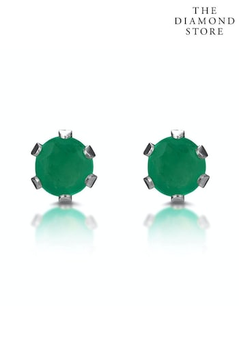 The Diamond Store Green Emerald 3 x 3mm 9K White Gold Stud Earrings (P32971) | £125