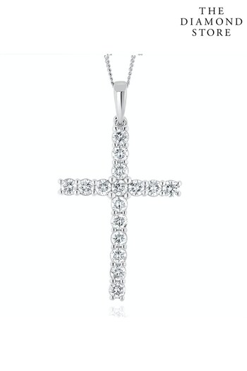 The Diamond Store White 1.00ct Lab Diamond Cross Necklace Claw Set H/Si in 9K White Gold (P32972) | £749
