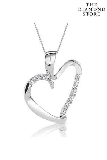 The Diamond Store White Heart Pendant Necklace 0.15ct Diamond 9K White Gold (P32975) | £385