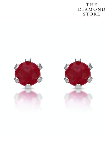 The Diamond Store Red Ruby 3 x 3mm 9K White Gold Stud Earrings (P32978) | £125