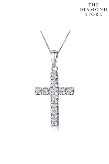The Diamond Store White Diamond Cross Necklace 0.46ct in 9K White Gold (P32984) | £599