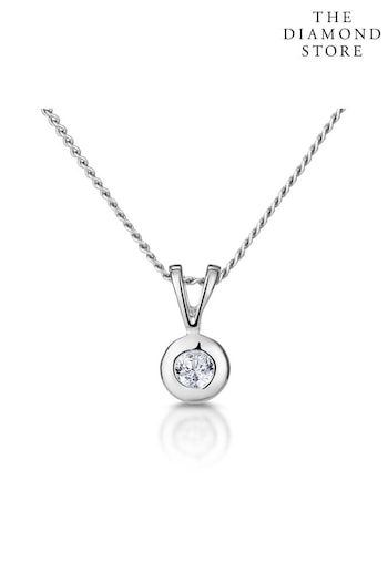 The Diamond Store White Solitaire Pendant Necklace 0.05CT Diamond 9K White Gold (P32988) | £195
