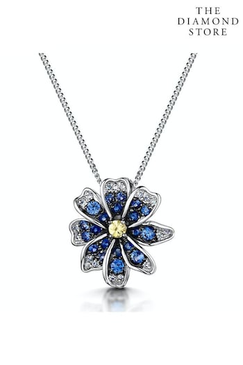The Diamond Store Blue Blue and Yellow Sapphire Diamond Pendant Necklace in 9K White Gold (P32994) | £369