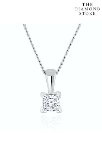 The Diamond Store White Princess Cut Lab Diamond Pendant Necklace 0.15CT in 9K White Gold (P32995) | £249
