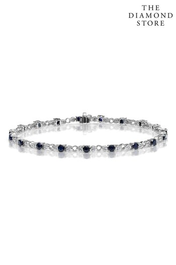 The Diamond Store Blue Sapphire and 1ct Lab Diamond Tennis Bracelet in 9K White Gold (P32998) | £949