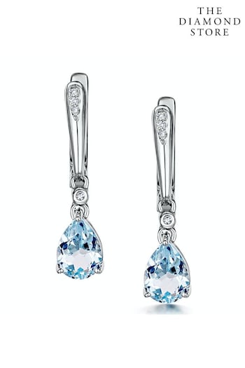 The Diamond Store Blue Stellato Blue Topaz and Diamond Earrings 0.03ct in 9K White Gold (P34004) | £239