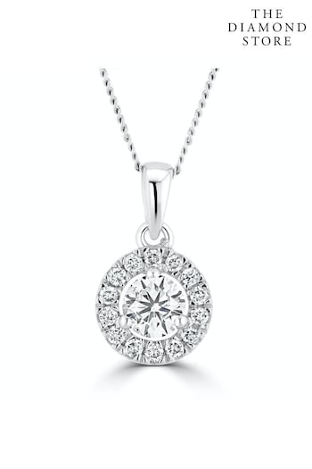 The Diamond Store White Lab Diamond Halo Necklace Pendant 0.50ct H/Si Set in 9K White Gold (P34014) | £499
