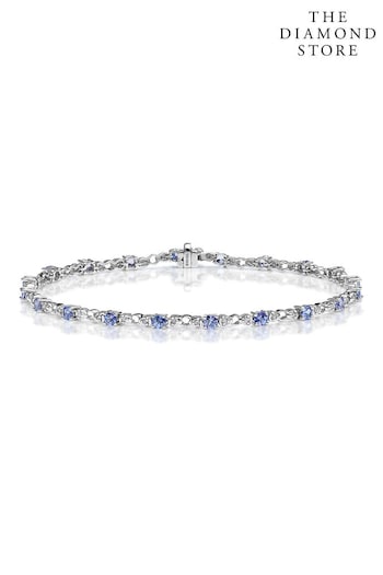 The Diamond Store Blue 9K White Gold Diamond and Tanzanite Claw Set Link Bracelet (P34016) | £895