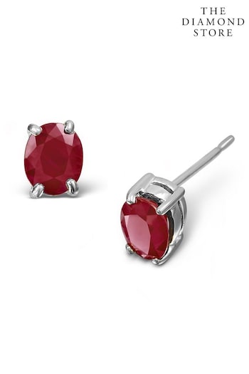 The Diamond Store Red Ruby 0.73ct Stud Earrings in 9K White Gold (P34018) | £219