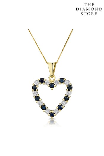 The Diamond Store Blue Sapphire And 0.03CT Diamond Heart Pendant Necklace 9K Yellow Gold (P34019) | £239