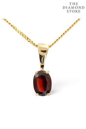 The Diamond Store Brown 7mm x 5mm Garnet 9K Gold Pendant Necklace (P34020) | £149